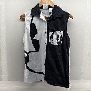 Vintage Mickey Mouse Face All Over Shirt Tank Top Button Up Size Medium
